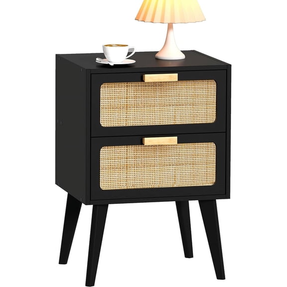 Modern Bedside Table, Nightstand with 2 Drawers,Fluted Side Table with Wood Legs,Mid Century End Table for Bedroom,Small Space