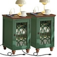thumbnail image 1 of Modern Bedside Table Set for Small Spaces - 2 Narrow Nightstands with Charging Station, Glass Door & Adjustable Storage, Green, 1 of 7