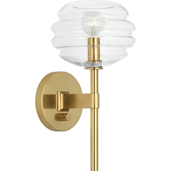 Modern Beehive Glass Wall Sconce in Brass | Elegant 13.5 Indoor Lighting Fixture with Dimmer Switch | Clear & Smoke Gray Options | UL Listed for Dry/Damp Locations