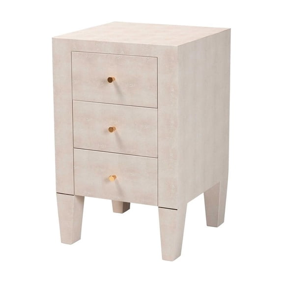 Modern Beige 3-Drawer End Table - Faux Shagreen Accent Table