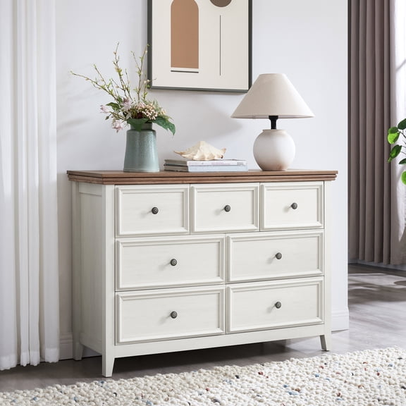 Modern Beige 7 Cabinet - Enhance Your Living Room Decor 7 Drawers Chest Of Storage Unit With Metal Handles And Spacious Interior