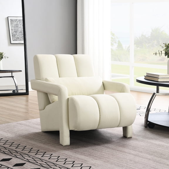 Modern Beige Accent Chair | Used for Relaxing in Library or Study | Linen and Foam Combination | Solves Comfort Issues in Modern Home Setups