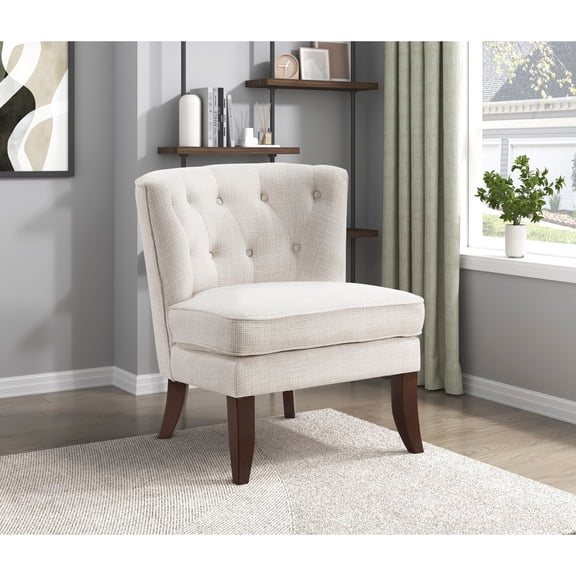 Modern Beige Accent Chair With Button , Solid Wood Support For Durability Traditional Tufting, Leg Structure