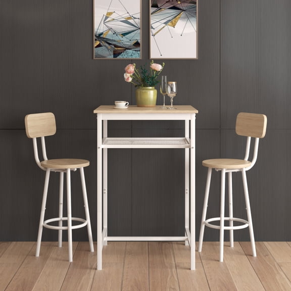 Modern Beige Bar Table Set with 2 Backrest Bar Stools and Partition for Kitchen Island or Home Bar – Space-Saving Design