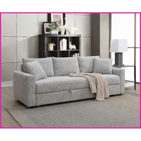 Modern Beige Boucle Full-Size Sleeper Sectional Sofa with 2 Toss Pillows for Living Room