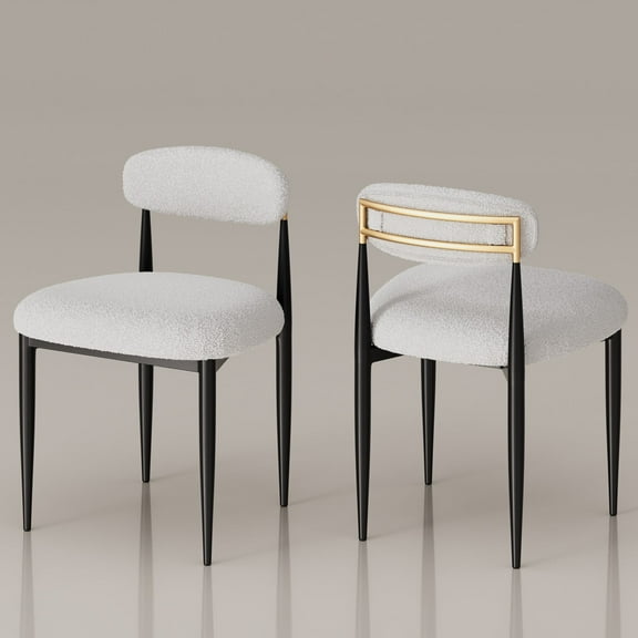 Set of 2 Beige Boucle Upholstered Dining Chair Metal Frame Armless chair for Kitchen - Fortmok