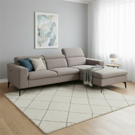 Modern Beige Chaise Sectional with Adjustable Headrest and USB Charger