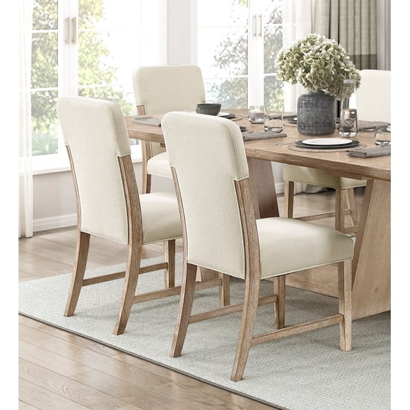 Modern Beige Chenille Dining Side Chairs Set of 2 - Plush Upholstered Wood Frame Furniture (19"W x 23.5"D x 38.5"H) - Comfortable Contemporary Kitchen Seating