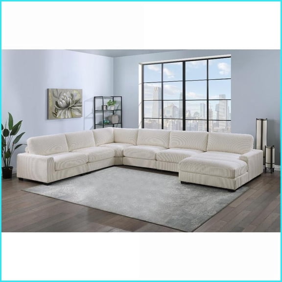 Modern Beige Corduroy 6pc Modular Sectional Sofa – Flexible Living Room Seating | Beige | Corduroy | Cushion Back