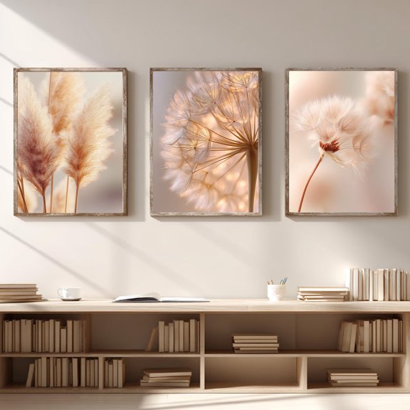 Modern Beige Dandelion Pampas Grass Canvas Print Wall Art for Living Room Bedroom Decoration Frameless