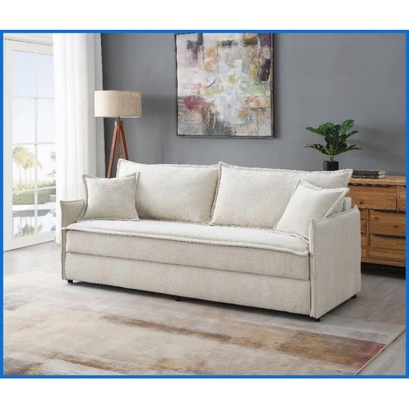 Modern Beige Fabric Sectional Sleeper Sofa with Storage & 2 Pillows – Perfect for Living Room