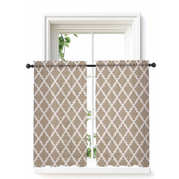 Modern Beige Geometric Curtains 54 Inch Length, Sheer Curtains for Bedroom Living Room Window Abstract Art Morocco Aesthetic Rod Pocket Drapes Kitchen Curtains Small Half Window 42"x54" 2 Panels