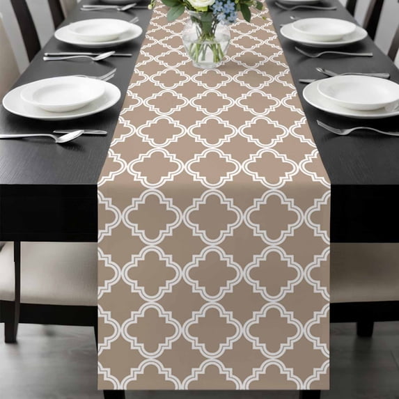 Modern Beige Geometric Table Runner 72 Inches Long, Abstract Art Morocco Aesthetic Kitchen Coffee Dining Table Decoration for Home Party Birthday Wedding Home Decor 16x72 Inches