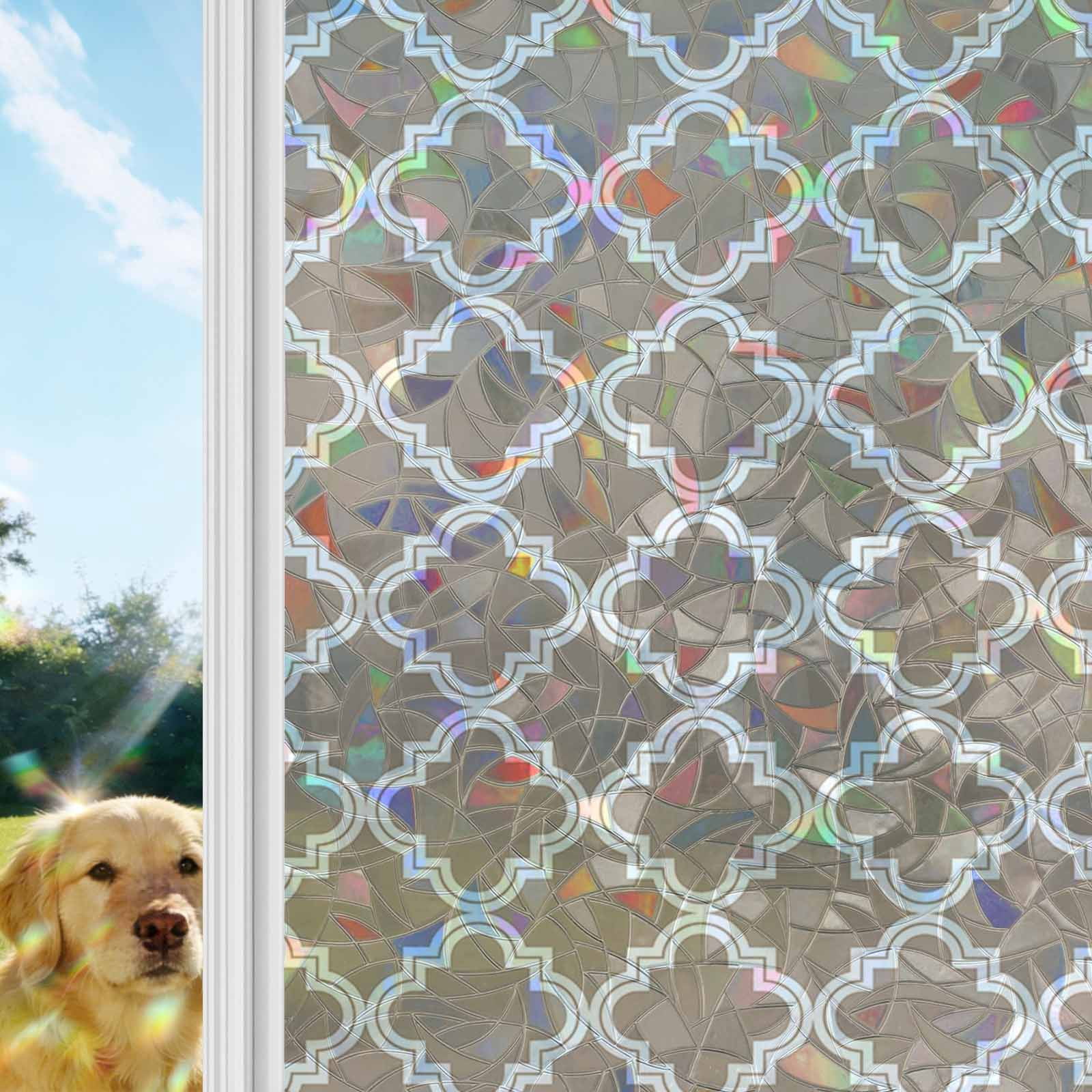 Modern Beige Geometric Window Privacy Film Stain Glass,Reusable Decorative Rainbow Window Film,Abstract Art Morocco Aesthetic Static Cling Sun Blocking Stickers Decals Covers 23.6" x 78.7" (2pcs)