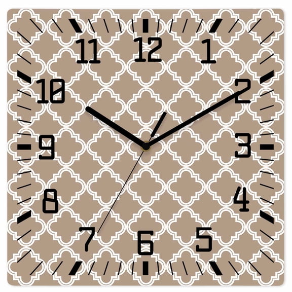Modern Beige Geometric Wooden Wall Clock Silent Non Ticking, Abstract Art Morocco Aesthetic Square Wall Clocks Battery Operated, Decor Clock for Home Office, Living Room, Kitchen, 10 Inch
