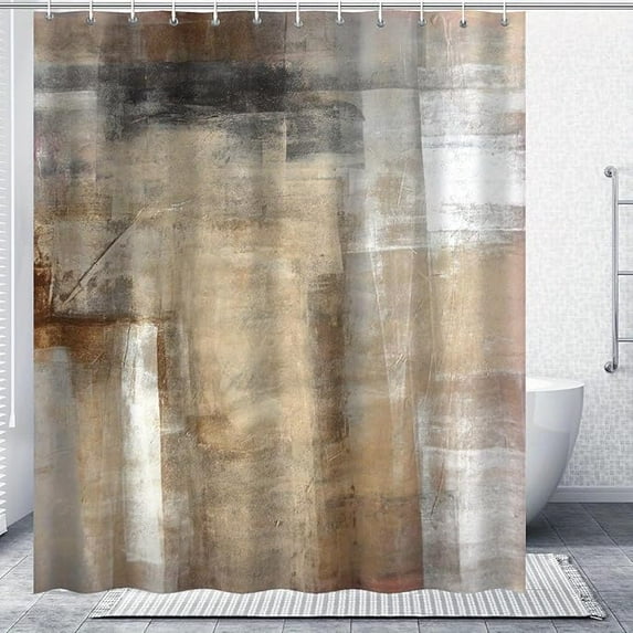 Modern Beige Grey Abstract Art Shower Curtain - Waterproof Decorative Design For Bathroom With Hooks Home Decor Bath Screen 72"W x 72"L