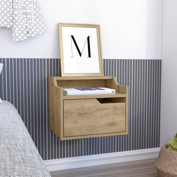 Modern Beige Nightstand With Easy Mounting And Functional Storage Floating End Table In Versatile Stylish Design