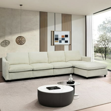Modern Beige Sofa with 4 Pillows - Super Compressible for Easy Storage
