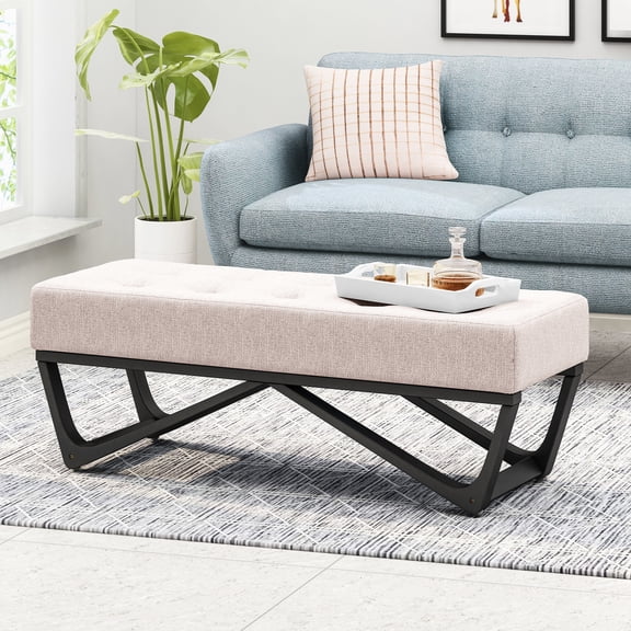 Modern Bench With Button Tufting And Sleek Base Design Button- Soft Padding Stylish Frame