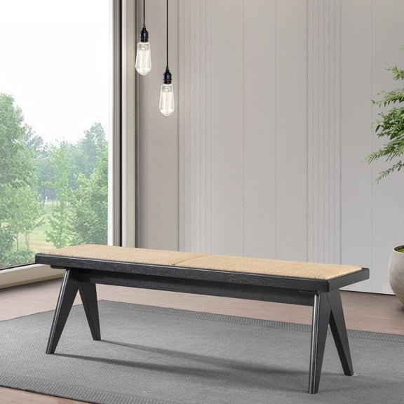 Modern Bench With Solid Wood Base And Pleasant Design Mid-century Frame Color