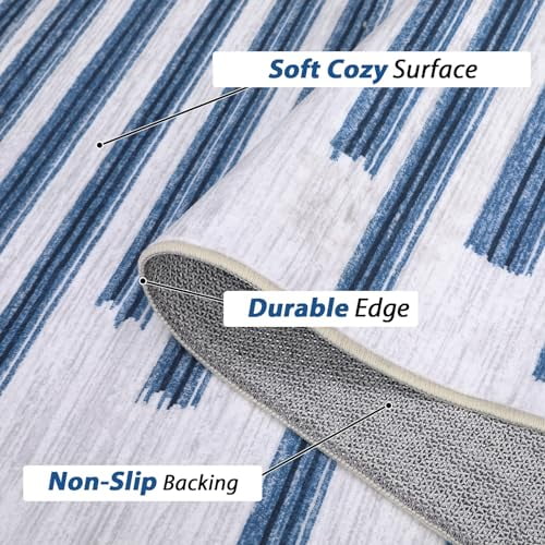 Modern Berber Stripe Hallway Rug ,Machine Washable Area Rug Non Slip Indoor Throw Rug Low Pile Non Shedding Carpet Rug for Kitchen Bedroom Living Room