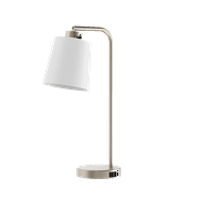 Modern Better Homes & Gardens Brushed Nickel Desk Lamp with Fabric Shade and AC Outlet, All Ages