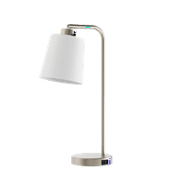 Modern Better Homes & Gardens Brushed Nickel Desk Lamp with Fabric Shade and AC Outlet, All Ages