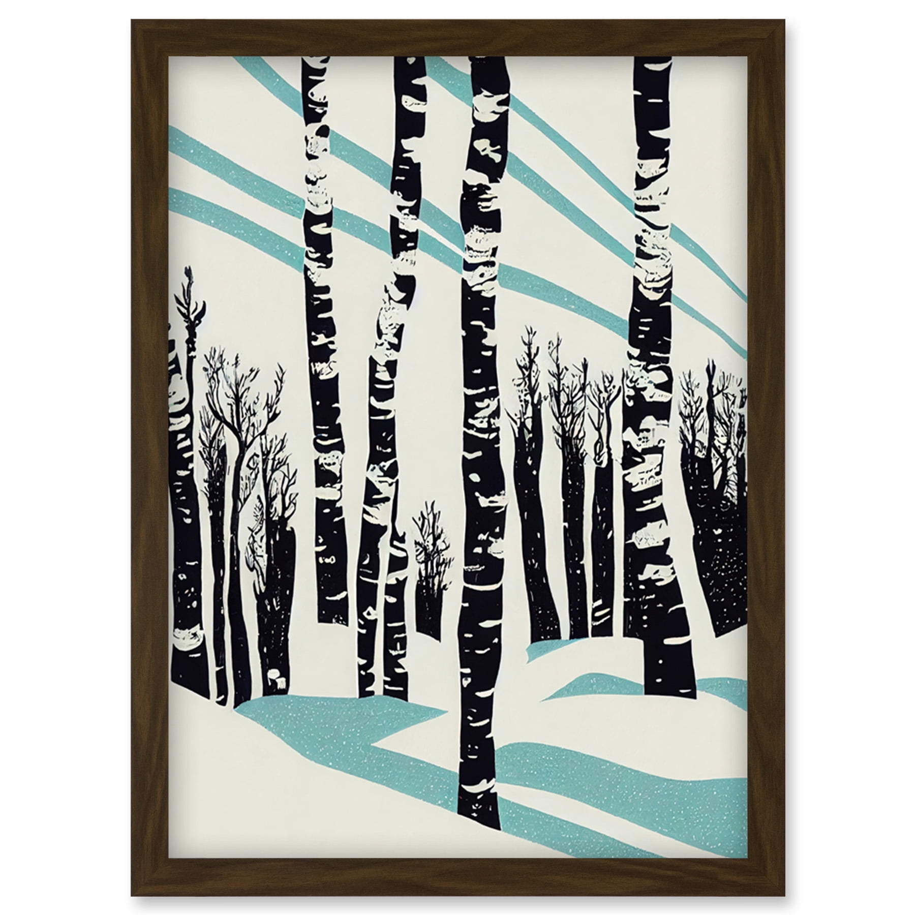 Modern Birch Tree Forest in Winter Modern Stencil Design Monochrome and Teal Artwork Framed Wall Art Print A4 - Walmart.com modern-birch-tree-forest-in-winter-modern-stencil-design-monochrome-and-teal-artwork-framed-wall-art-print-a4-walmart-com