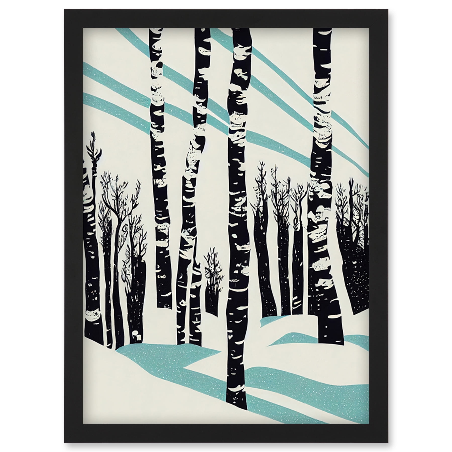Modern Birch Tree Forest in Winter Modern Stencil Design Monochrome and Teal Artwork Framed Wall Art Print A4 - Walmart.com modern-birch-tree-forest-in-winter-modern-stencil-design-monochrome-and-teal-artwork-framed-wall-art-print-a4-walmart-com