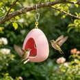 thumbnail image 1 of Modern Bird House Feeder, Egg Pod Shape Birdhouse with Perch for Cockatiel & Budgie, Chew Proof Hanging Bird Nest for Outdoor Garden Decor, 1 of 7