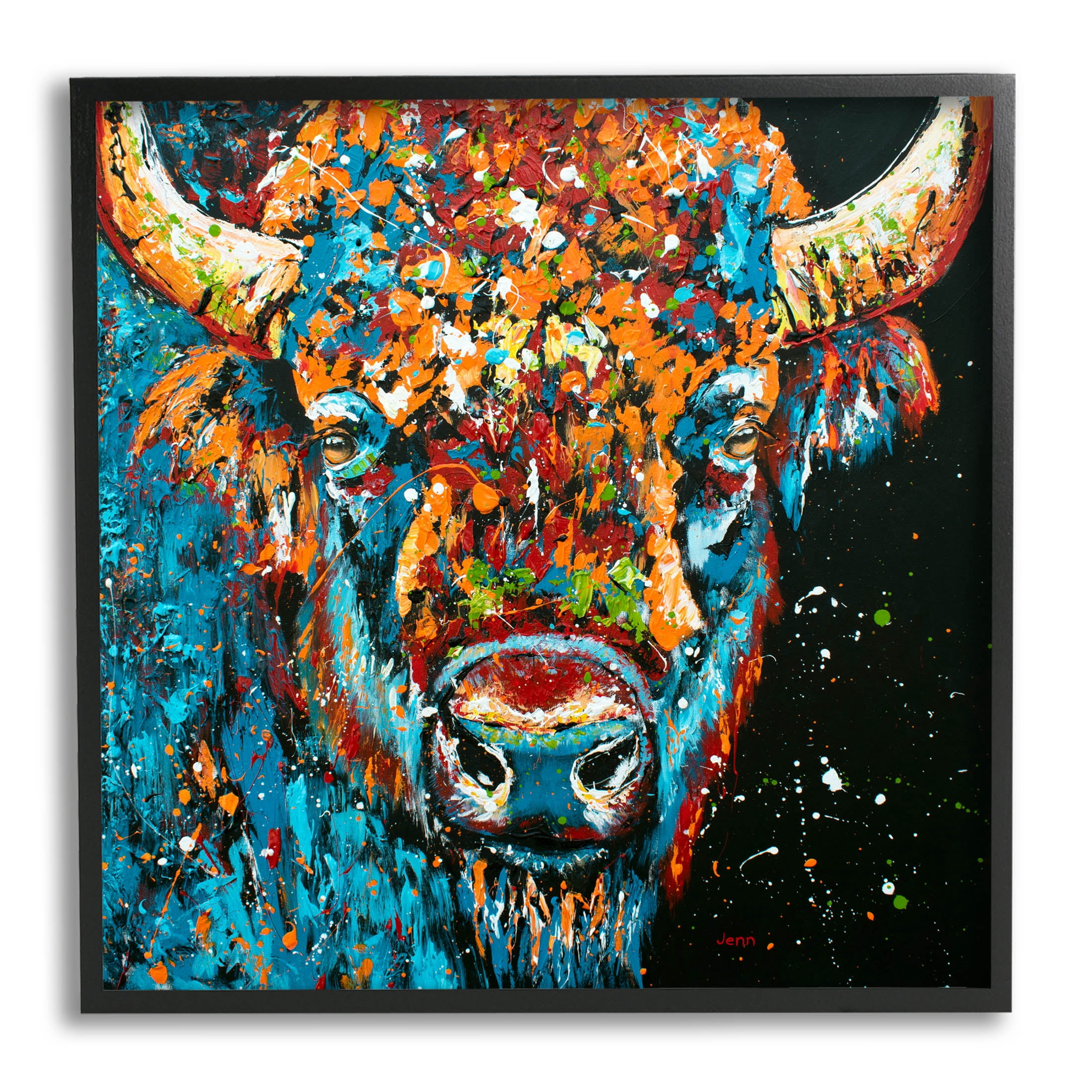 Modern Bison Street Style Animals & Insects Painting Black Framed Art Print Wall Art