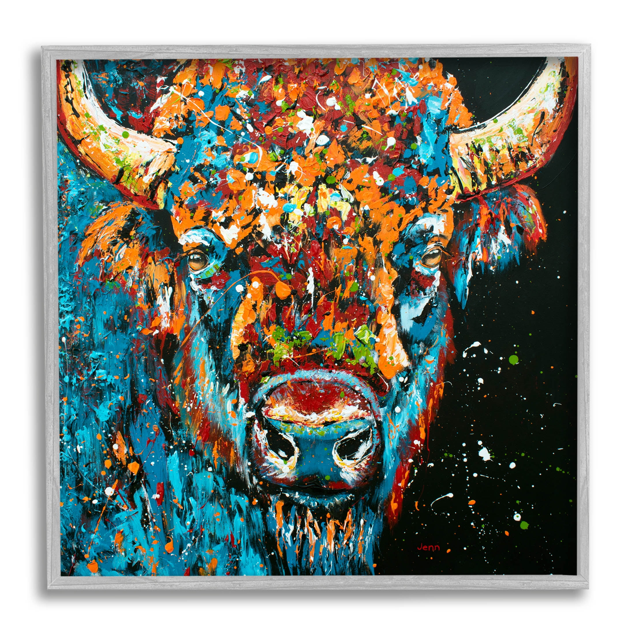 Modern Bison Street Style Animals & Insects Painting Gray Framed Art Print Wall Art