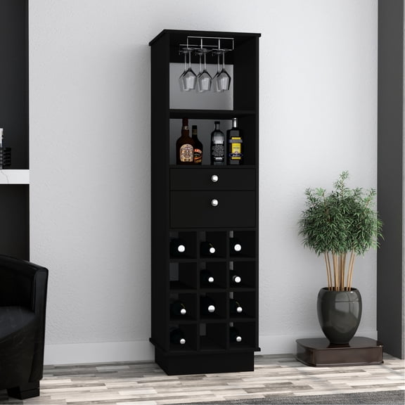 Modern Black 12 Cabinet With 2 Drawers For Bar & 1 Shelf Convenient Organizing Options And