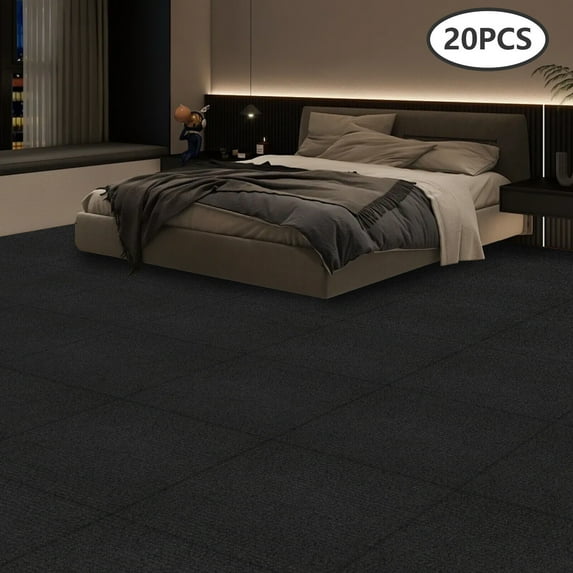 Modern Black 20 Pieces Square Carpet, Floor Carpet, Adsorption Type Self-adhesive Carpet 19.7*19.7in 20* Carpets
