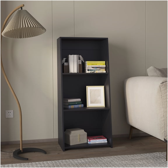Modern Black 3-Shelf Bookcase, Durable Melamine Open Storage Unit for Living Room & Office
