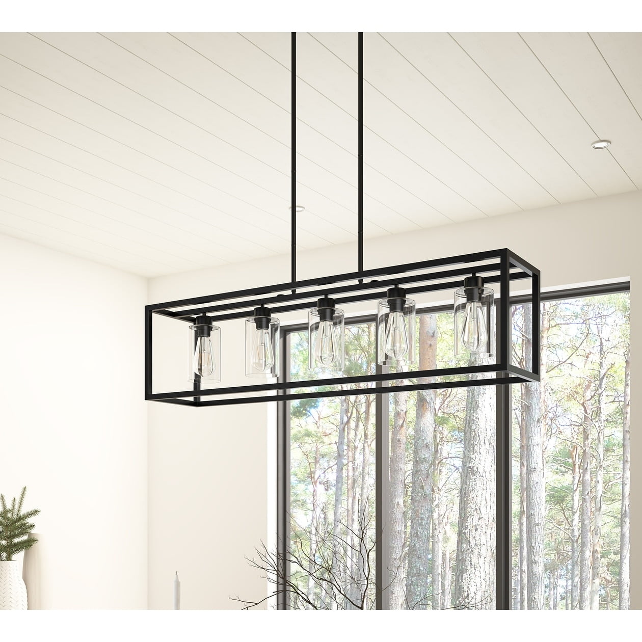 Modern Black 5-Light Glass and Iron Kitchen Island Pendant