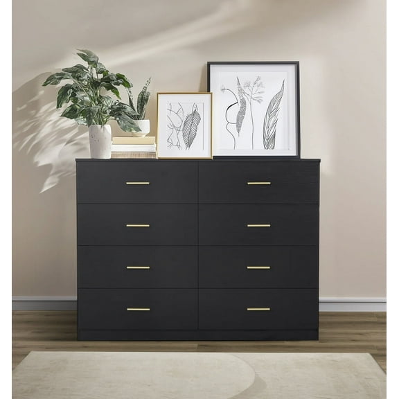 Modern Black 8-Drawer Dresser for Bedroom - Ample Storage Wide Chest of Drawers, Sturdy & Safe
