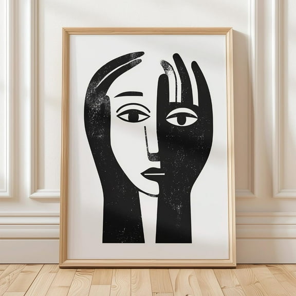 Modern Black And White Abstract Face Art Print, Minimalist Artwork For Contemporary Wall Art, Modern Wall Decor, 8x12 UNFRAMED