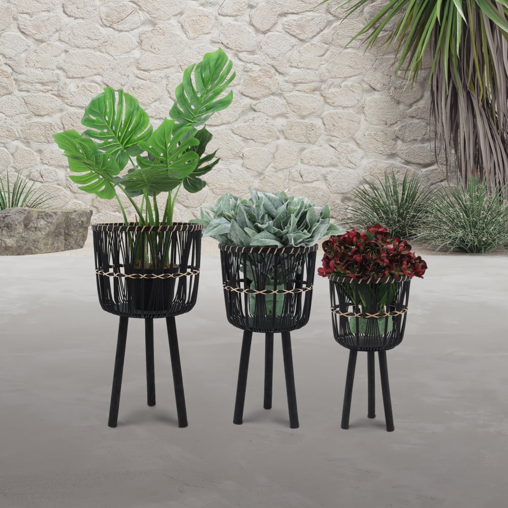 Modern Black Bamboo Planters - Versatile Set in Small, Medium, and ...
