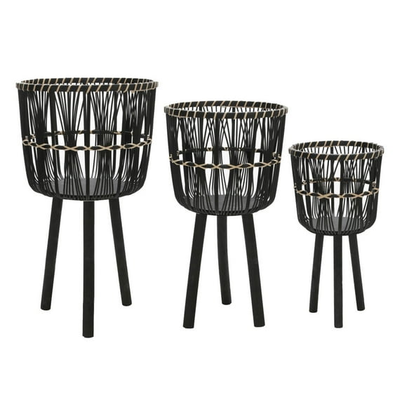 Modern Black Bamboo Planters - Versatile Set in Small, Medium, and Large Sizes. These stylish planters combine contemporary design with eco-friendly bamboo material