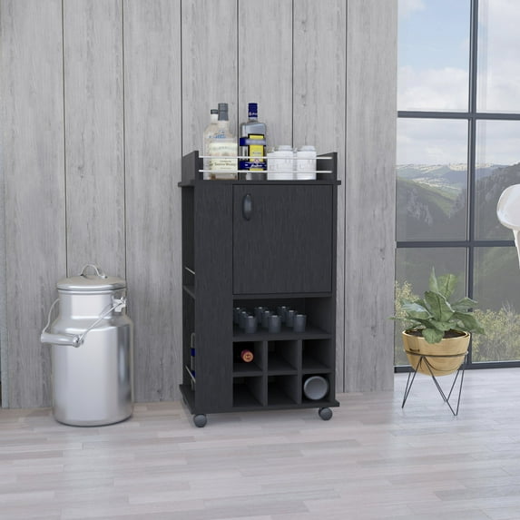 Modern Black Bar Cart - Storage for Accessories & Essentials - Primary Living Space - Tidy Home Bar