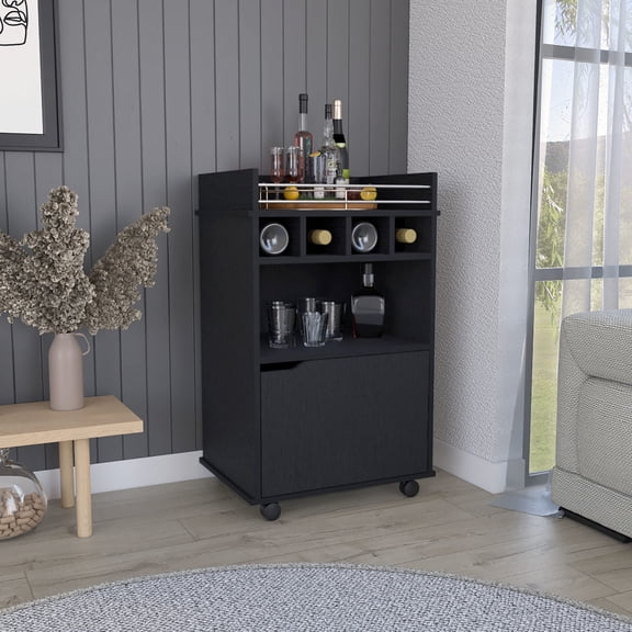Modern Black Bar Cart with Cabinet and Shelves / Organize Your Bar Stuff