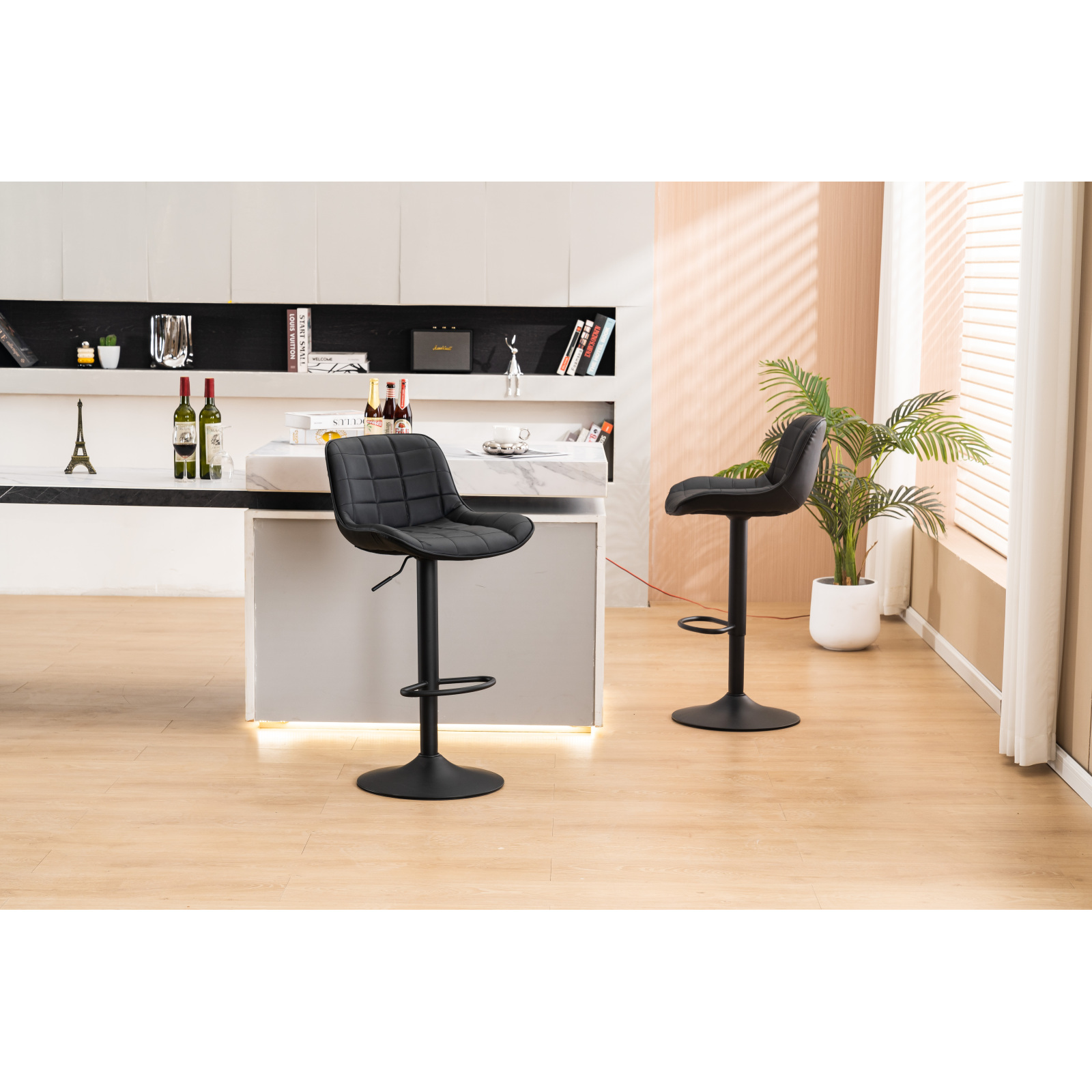 Modern Black Bar Stools with Back and Footrest Counter Height Dining