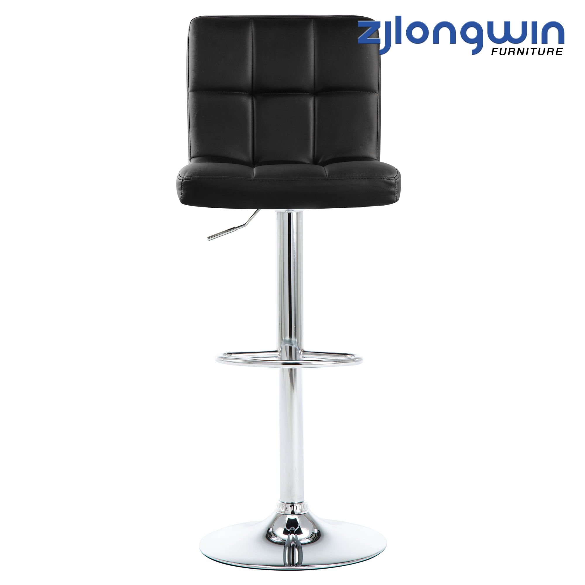 Black Adjustable Swivel Barstools with Faux Leather Upholstery, Set of 2