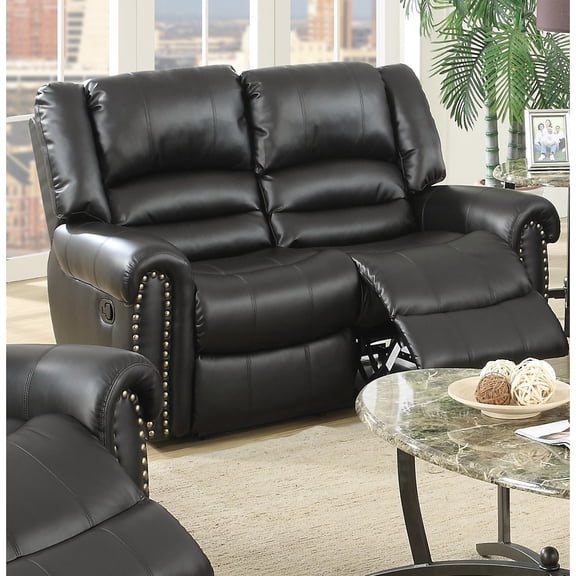 Modern Black Bonded Leather Reclining Couch With Cushion Back And Metal Frame For Living Room 2 Manual Recliner Space