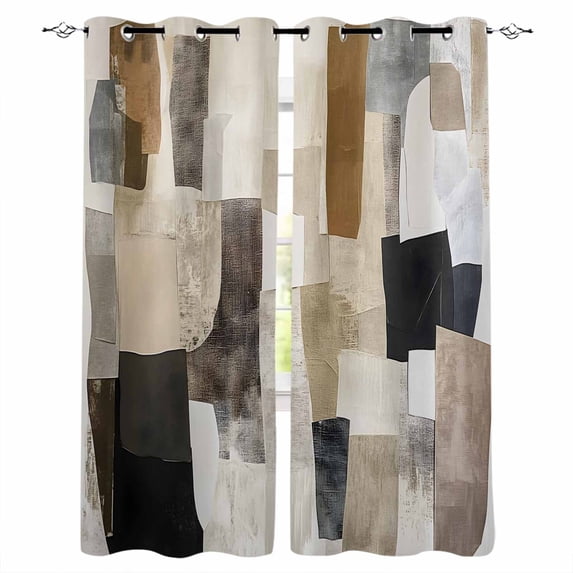 Modern Black Brown Blackout Curtains for Bedroom Living Room Darkening Curtains 54 Inch Long Abstract Oil Painting Art Short Curtain for Small Window Treatment Insulated Grommet Drapes 52"x54"x2