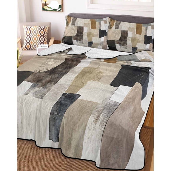 Modern Black Brown Queen Size Down Alternative Comforter, Lightweight Comforter Quilt Bedding Set with Pillow Shams Abstract Oil Painting Art All Seasons Bed Comforter Duvet Insert 90"x96"