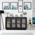 thumbnail image 1 of Modern Black Buffet Cabinet with Storage, Large 55.1" Wood Sideboard Featuring 4 Fluted Glass Doors, Ideal for Living Room, Entryway, Kitchen, Dining Room, and Hallway with Contemporary Design, 1 of 7