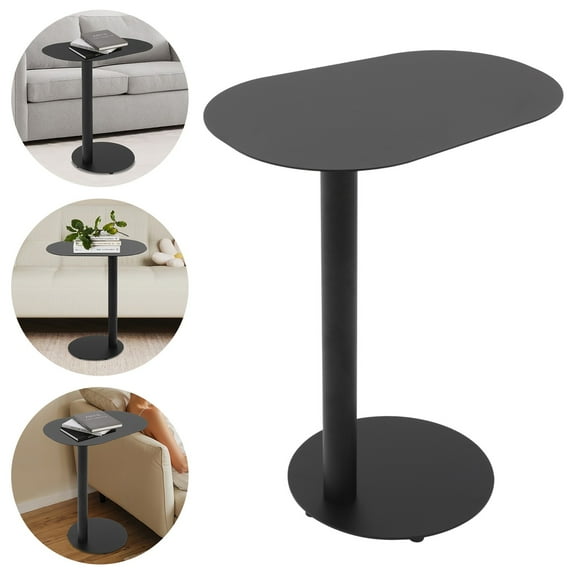 Modern Black C-shaped Side Table - 25in High Iron Sofa Table with 16.53lbs Load Capacity for Living Room Office