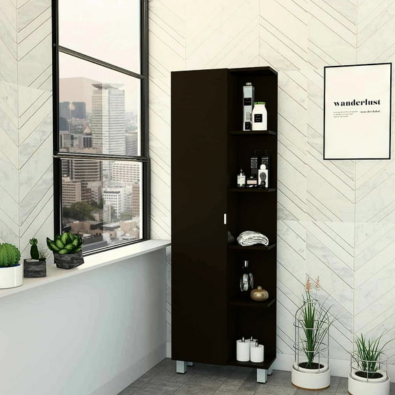 Modern Black Cabinet With 5 Shelves For Space Optimization Tall Ample Storage Household Essentials